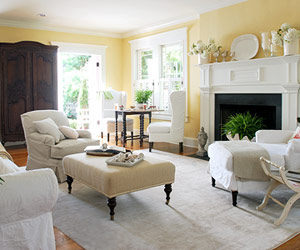 Yellow living room with slipcovers