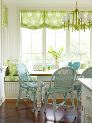 Blue and green breakfast nook