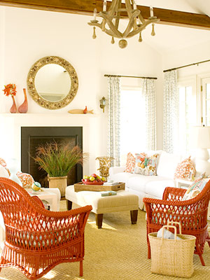 Red and neutral living room